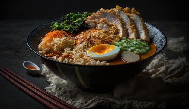 Un bol de ramen avec un œuf dur sur le dessus