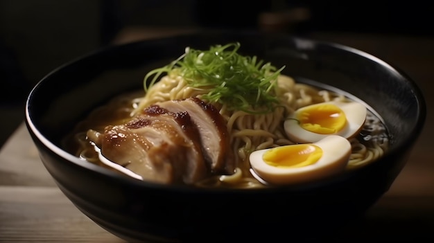 Un bol de ramen avec un œuf dur dessus.