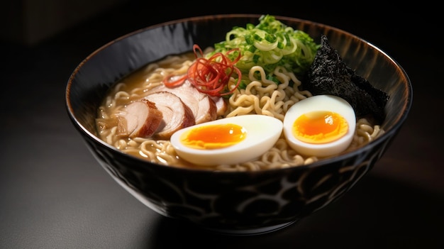 Un bol de ramen avec un œuf dur sur le dessus