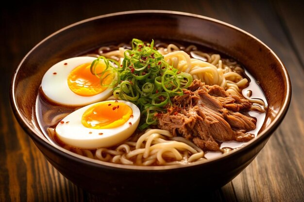 un bol de ramen avec un œuf et de la viande