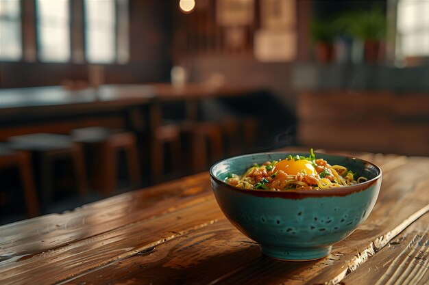 Photo un bol de ramen à œufs de poulet