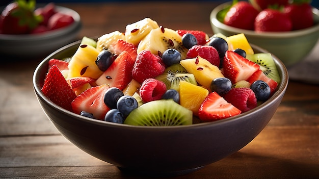 Un bol rempli de baies mélangées et de salade de fruits