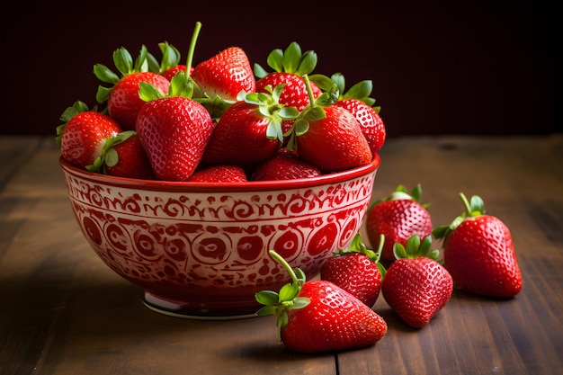 un bol rempli de fraises mûres fraîches