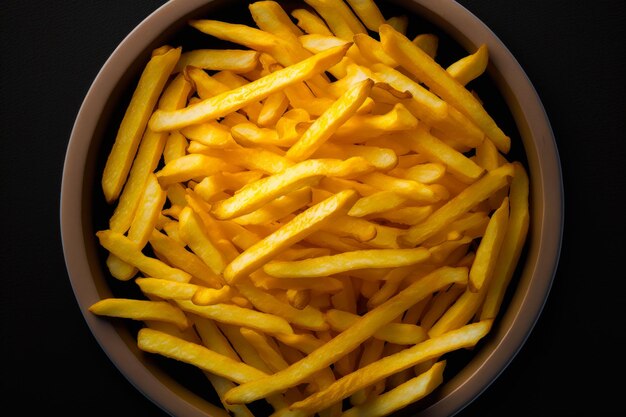 Bol rempli de frites jaunes sur un comptoir noir AI générative