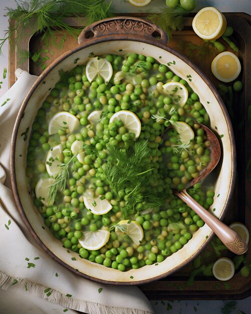 Un bol rempli de petits pois générés par l'IA