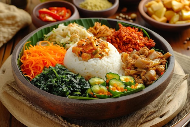 un bol rempli de riz, de légumes et d'autres aliments
