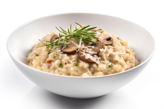 Photo un bol de risotto aux champignons et parmesan sur le dessus