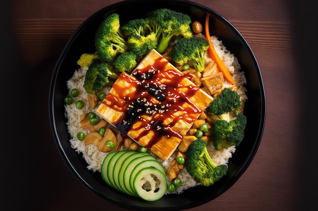 Bol de riz au tofu teriyaki cuisine végétarienne et végétalienne