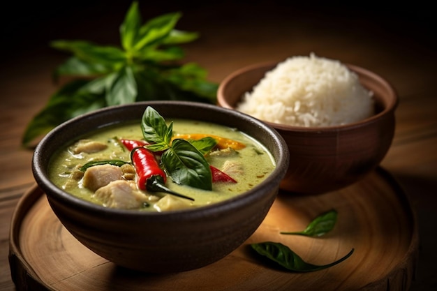 Un bol de riz blanc et curry vert Thai food
