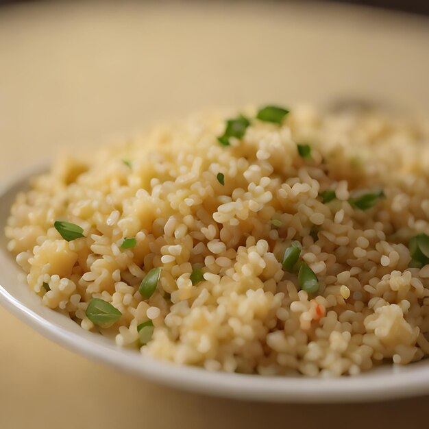 Photo un bol de riz avec une brindille verte de persil