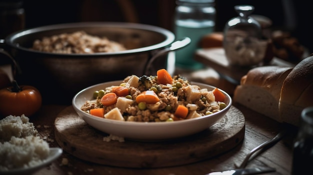 Un bol de riz avec des carottes et des carottes dessus