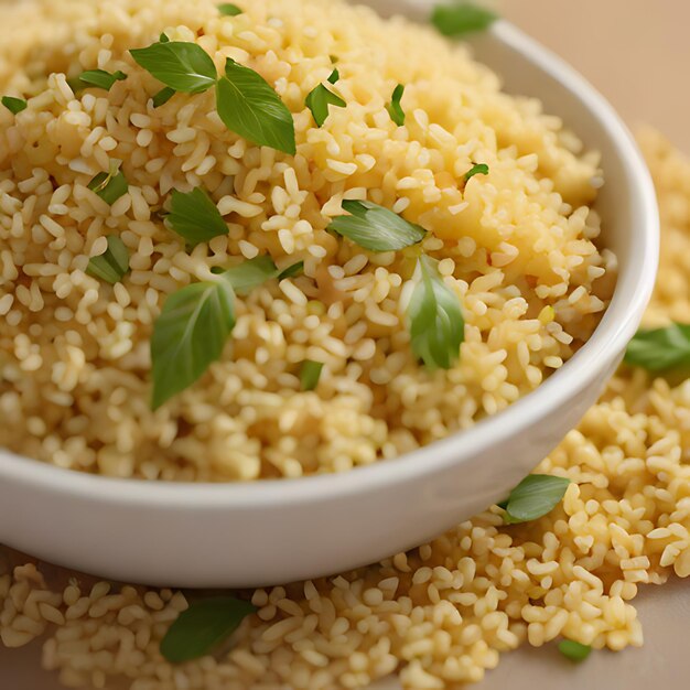 Photo un bol de riz avec du persil sur le dessus