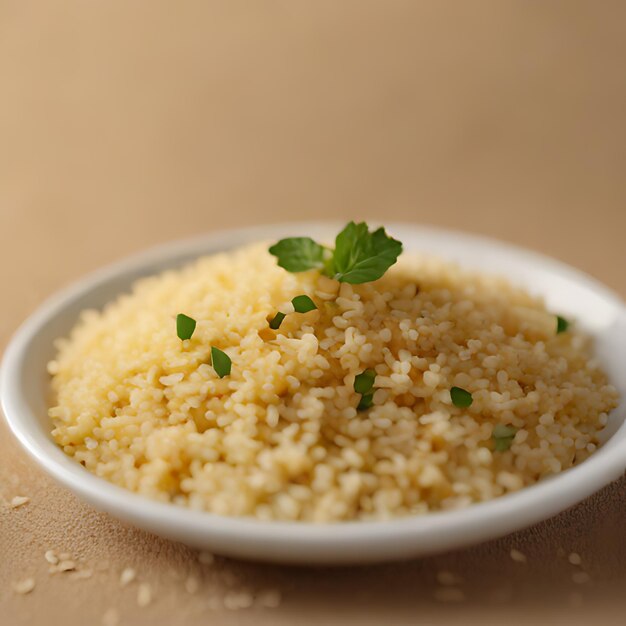 Photo un bol de riz avec une garniture verte sur le côté