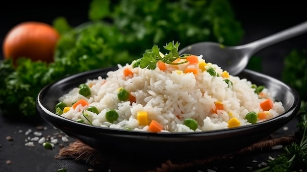 Photo un bol de riz avec des légumes à côté