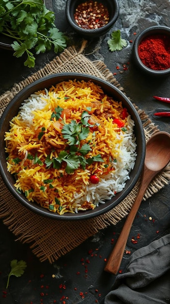 Photo un bol de riz et de légumes sur une table