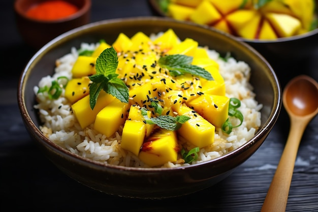 Bol de riz à la mangue et au gingembre Recette de déjeuner sain