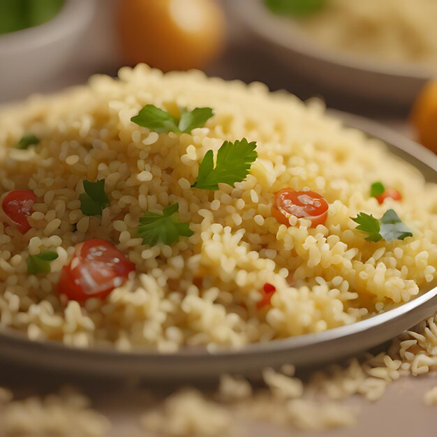 Photo un bol de riz avec une petite quantité de persil sur le dessus