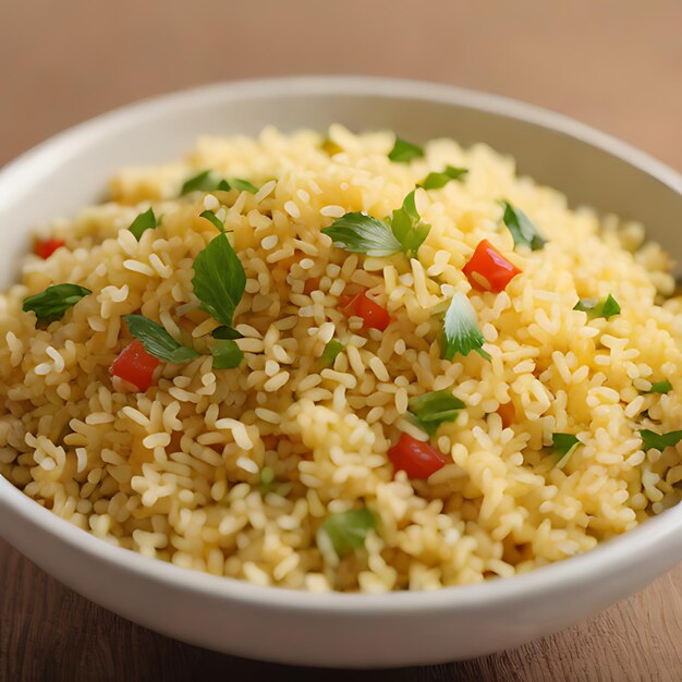 un bol de riz avec un piment rouge et un piment vert