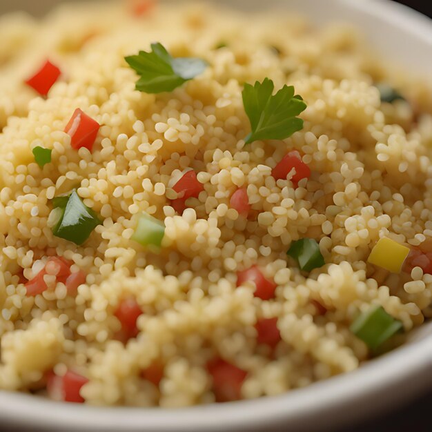 Photo un bol de riz avec un poivre vert et rouge