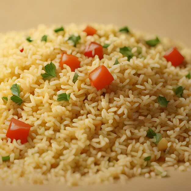 Photo un bol de riz avec un tas de poivrons rouges et d'oignons