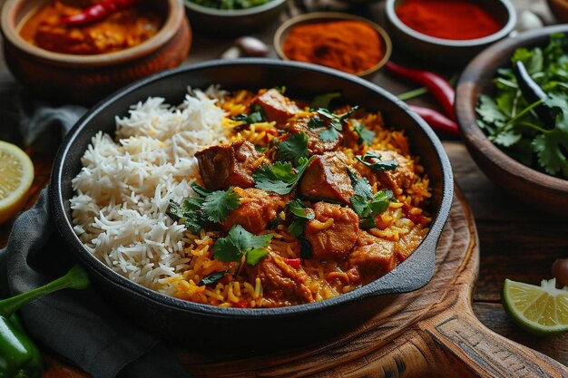 un bol de riz avec de la viande et des légumes