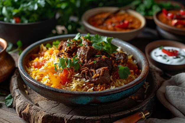 un bol de riz avec de la viande et des légumes