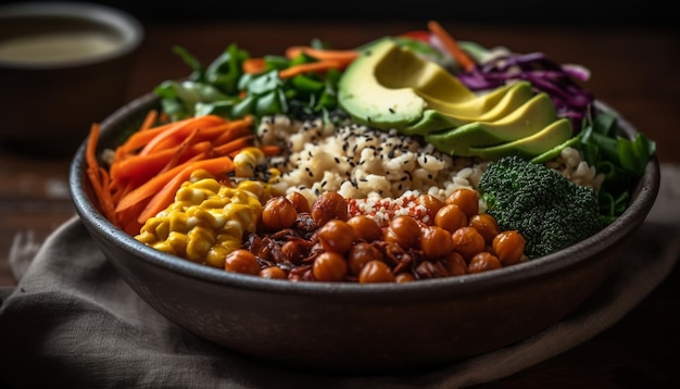 Photo un bol rustique de salade de quinoa végétarienne faite maison avec des légumes générés par l'ia