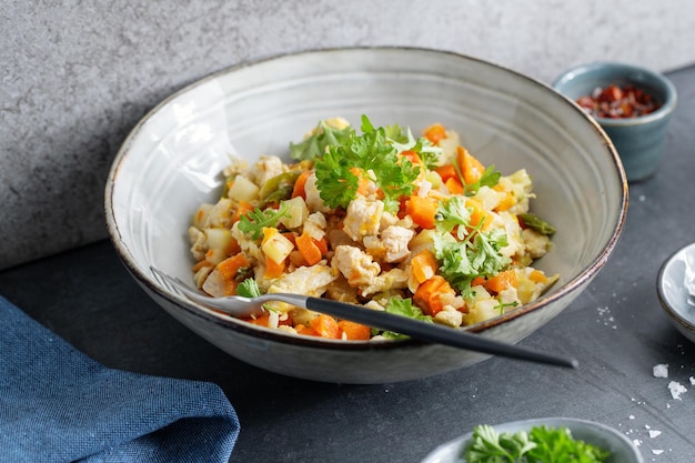 Bol sain avec du poulet et des légumes