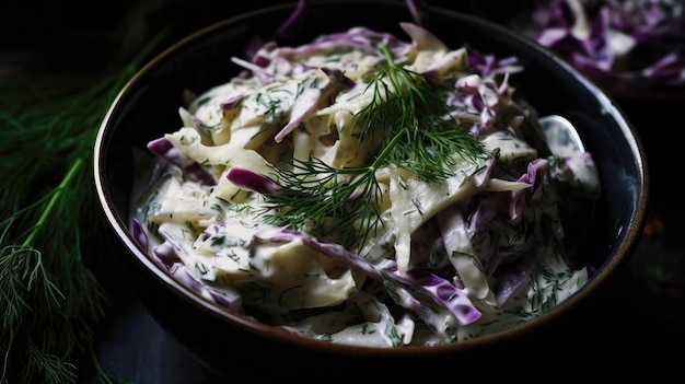 Un bol de salade de chou avec une vinaigrette crémeuse AI générative