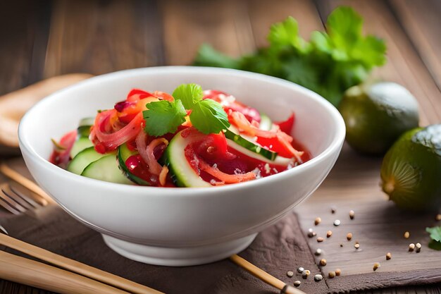 Un bol de salade de concombre avec des tranches de concombre