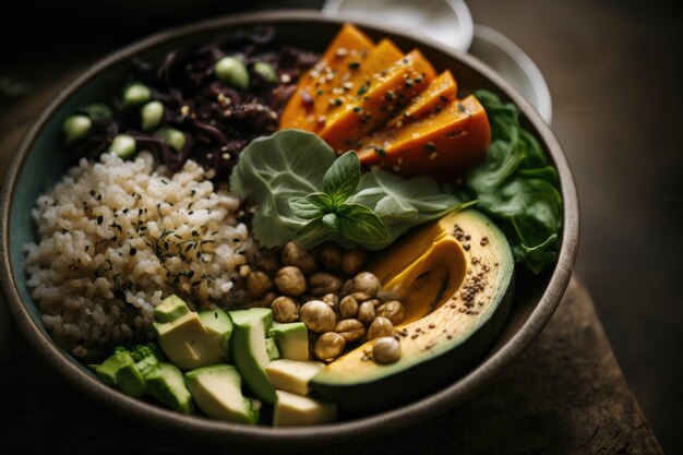 Bol avec salade fraîche avocat grains haricots Illustration AI Générative