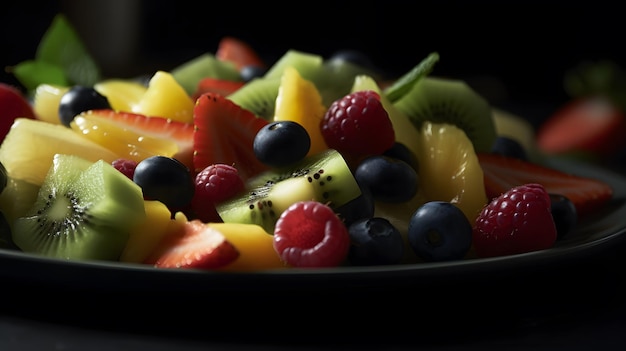 Un bol de salade de fruits avec des kiwis dessus