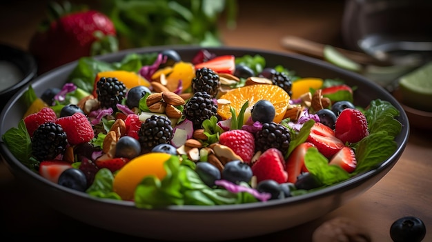 Un bol de salade avec un mélange de baies et d'oranges