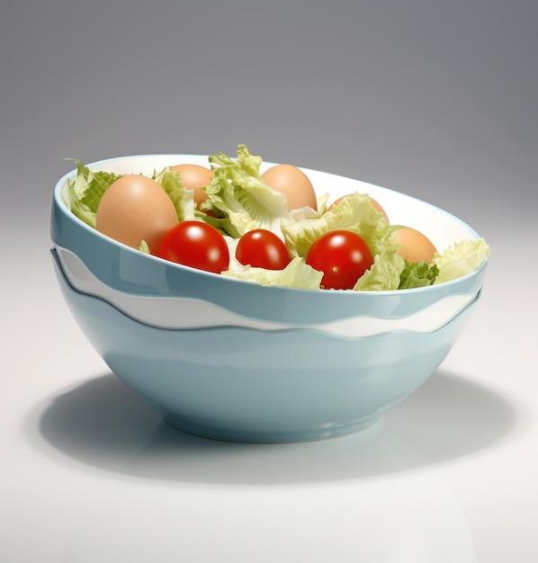 Photo un bol de salade avec des œufs, des tomates et de la laitue