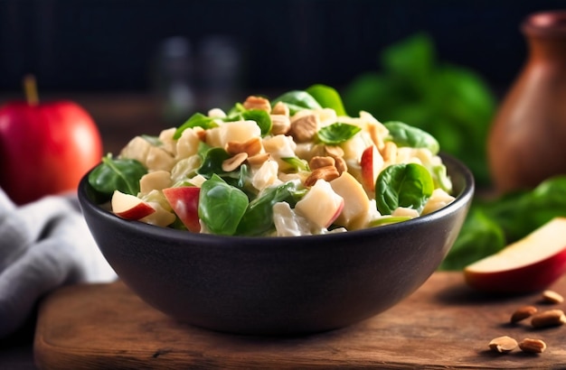 Un bol de salade de pommes avec un morceau de poulet