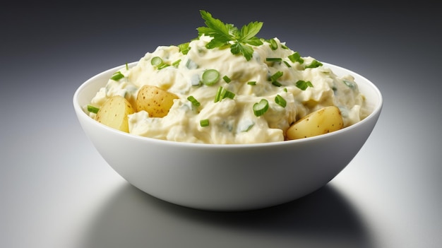 Un bol de salade de pommes de terre avec de la ciboulette sur le dessus Image numérique