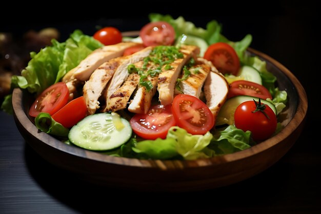 Photo un bol de salade saine avec du poulet