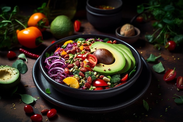 Un bol de salade végétalien frais et coloré