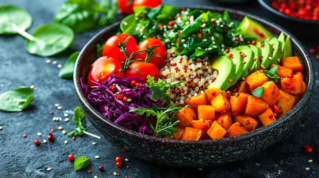 Photo un bol de salade végétalienne fraîche