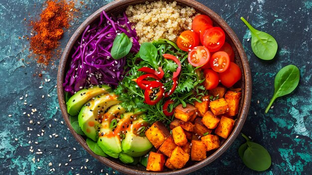 Photo un bol de salade végétalienne fraîche