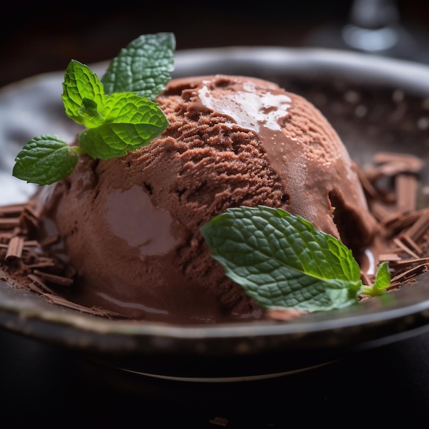 Bol de savoureuse glace au chocolat à la menthe Generative AI