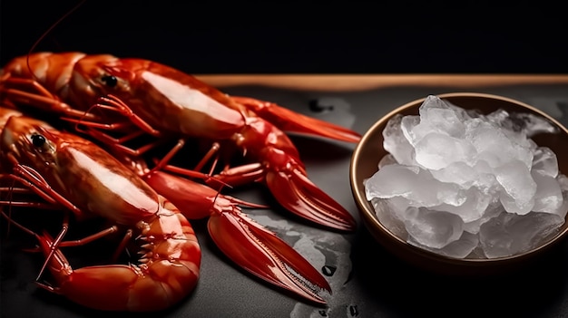 Un bol de sel de mer salé à côté d'un homard rouge