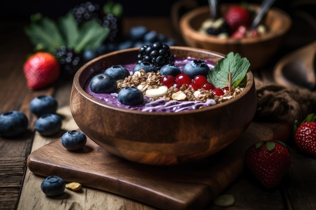 Bol de smoothie Acai avec beaucoup de fruits et de baies générative ai