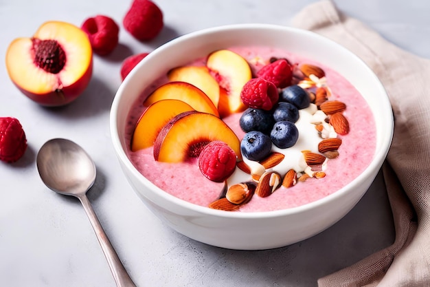 Un bol de smoothie avec des pêches et des baies généré par l'IA