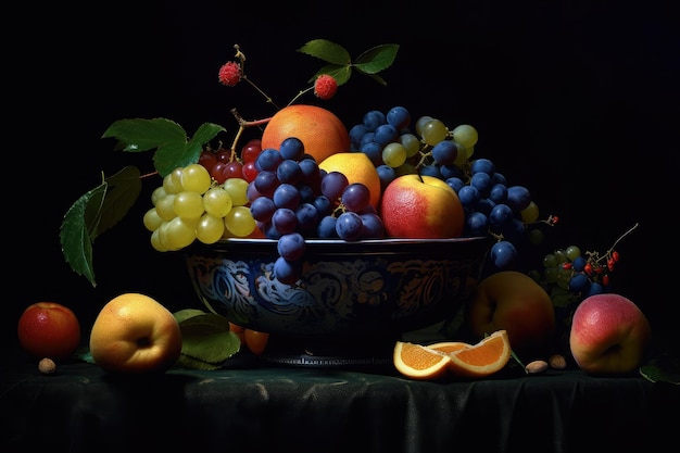 Photo bol somptueux décoré de fruits mélangés ia générative