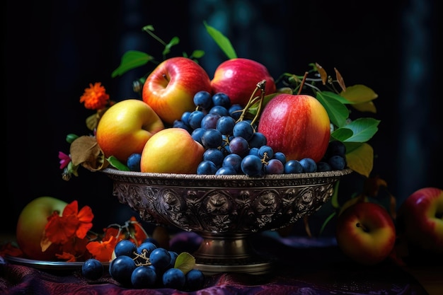 Bol somptueux décoré de fruits mélangés IA générative