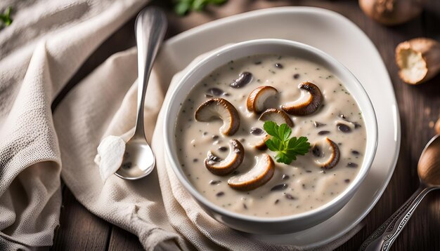 Photo un bol de soupe aux champignons crémeux