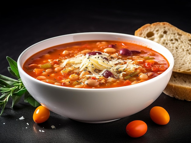 Un bol de soupe aux haricots blancs avec du pain sur le côté