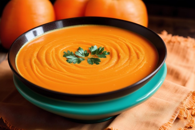 Un bol de soupe aux tomates avec du persil sur le dessus