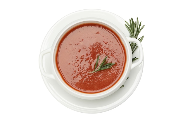 Bol de soupe aux tomates isolated on white